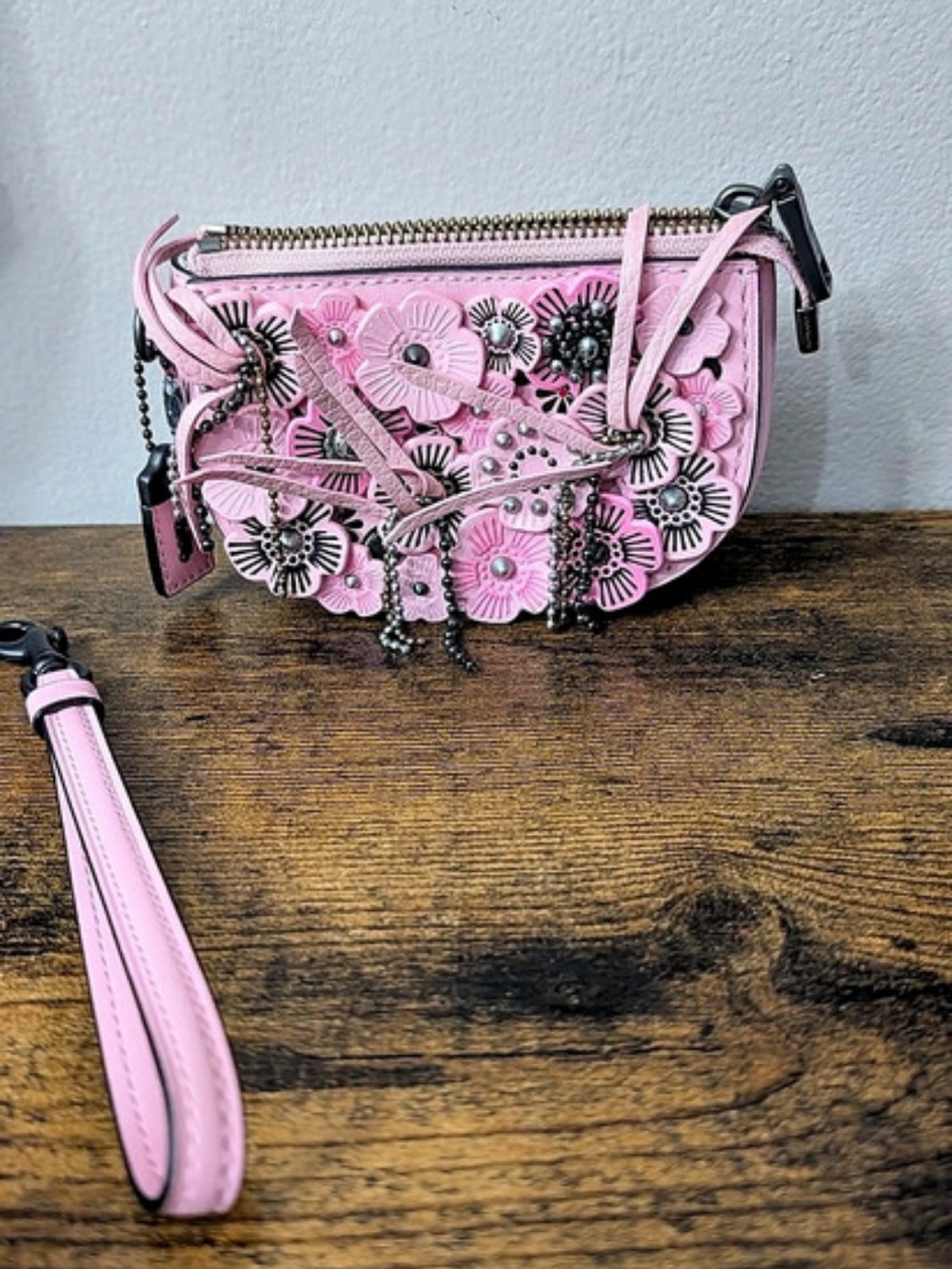 Coach Clutch with Small Tea Rose Pink & Black Crossbody